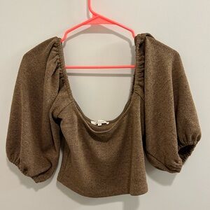 🍁Et Clet Brown Puff Sleeve Square Neck Crop Top